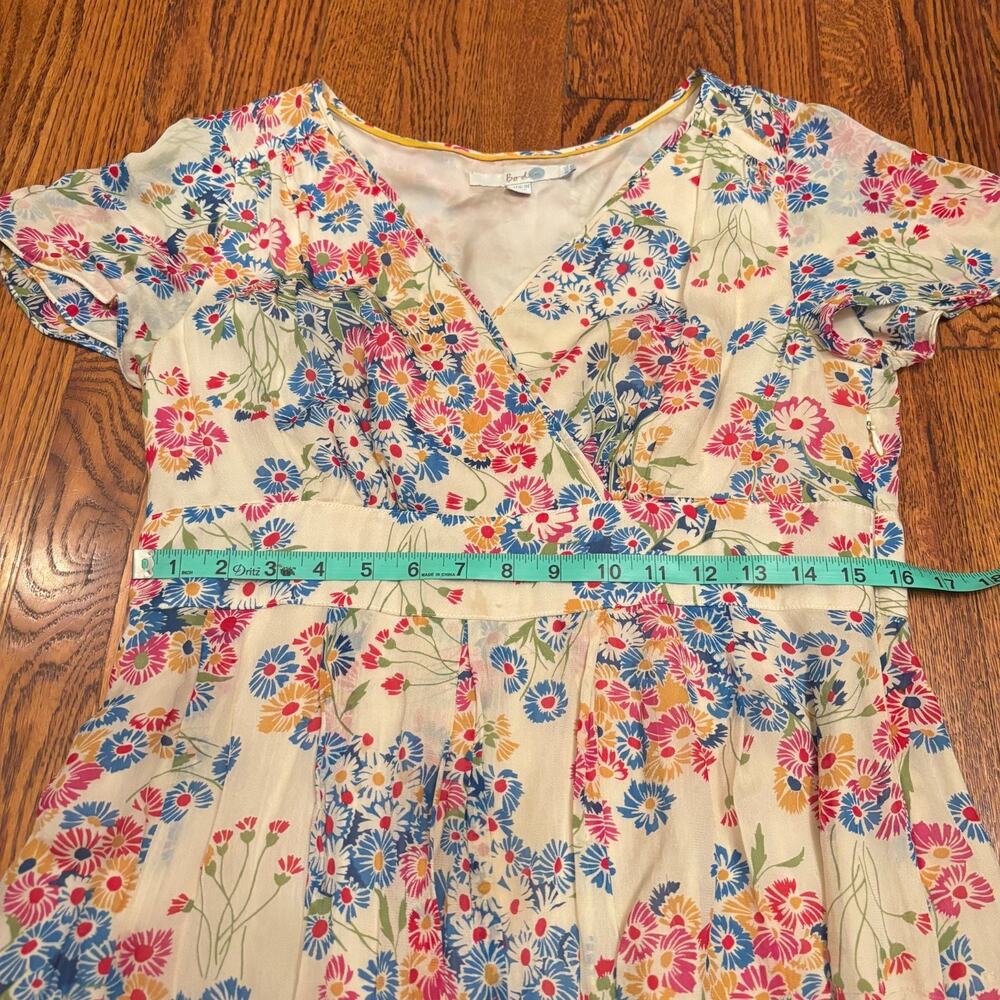 Boden Wildflower Floral Chiffon Dress V-Neck Flutter Sleeve 8L *small flaws* - Picture 7 of 12